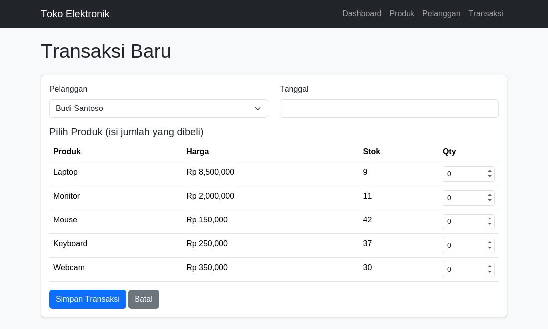 Form transaksi baru